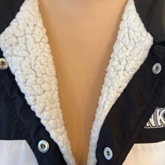 Victoria's Secret Pink Sherpa Lined Snap Button Coaches Jacket Black Logo Small - Picture 6 of 13